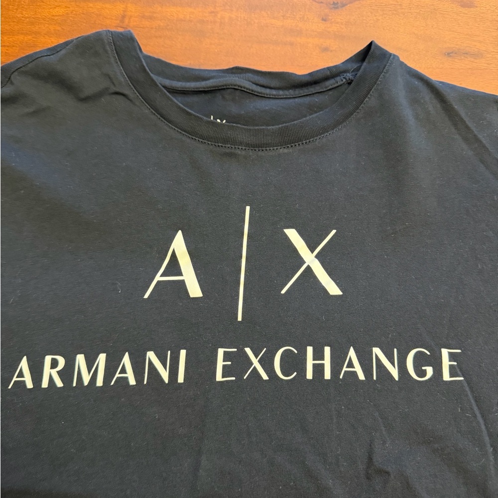 Armani Exchange Black Tee with White Logo - Size L
